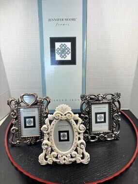 3 Mini Photo Frames Jennifer Moore Pierced Iron 2”x3”